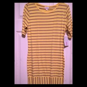 NWT Lularoe Med Julia Mustard Yellow Brown Stripes